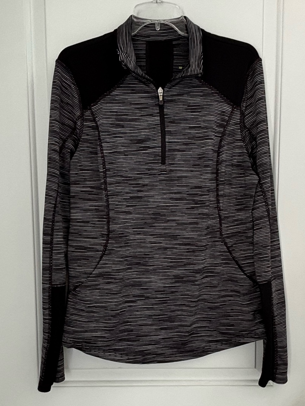 Tek Gear Drytek Black and Gray Striped Quarter-Zip Pullover Athletic Top